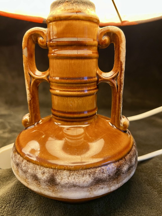 Unique Pair of Vintage 70s Table Lamps Scheurich 501/17 - Retro Pattern Shade - Perfect Condition – Ceramic (photo 4 of 10)