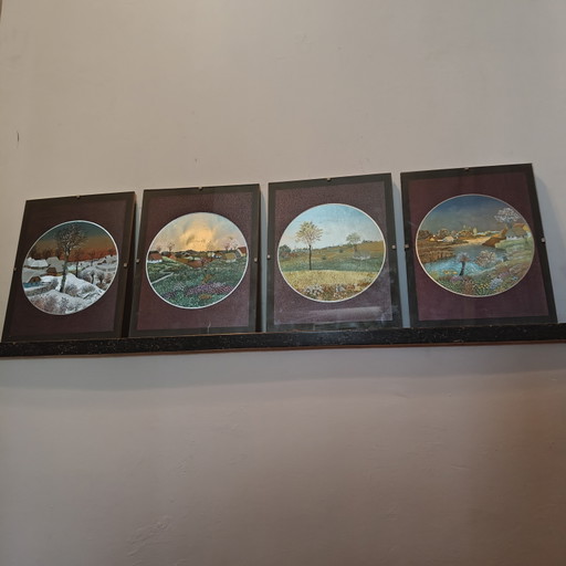 Complete vintage Four Seasons-set – Ivan Štefánek – jaren 80 Dufex foliekunst – wanddecoratie, Glass