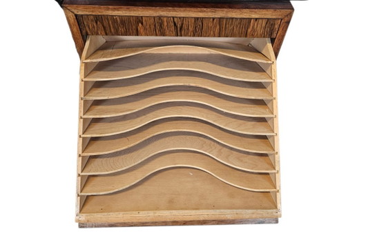 Scrivanie con piano in legno e cassettiera, Metallo, Marrone, Mid Century Modern (foto 8 di 8)