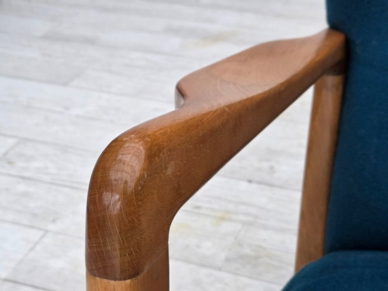 Image 1 of Anni '70, poltrona danese di Fritz Hansen, lana per mobili, legno di faggio laccato.