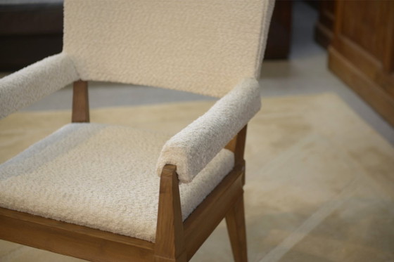 Image 1 of Modernistische Art Deco fauteuil in essen en ecru bouclé stof van Pierre Gouffé, jaren 40