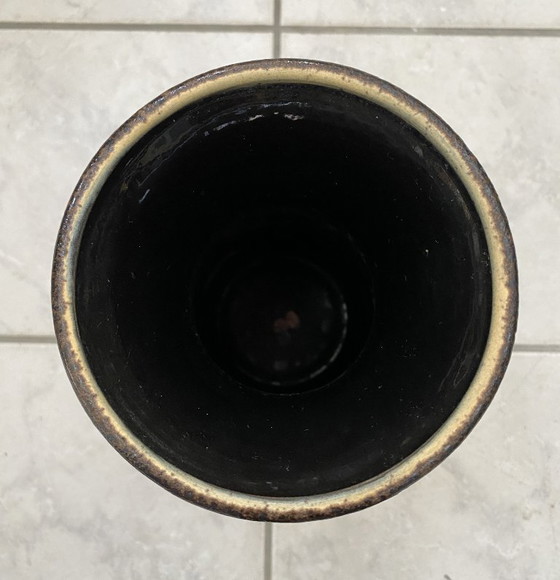 Image 1 of U-Keramikvase (Überlacker) Modell 1452-40, gelb und schwarz WGP 1960er Jahre