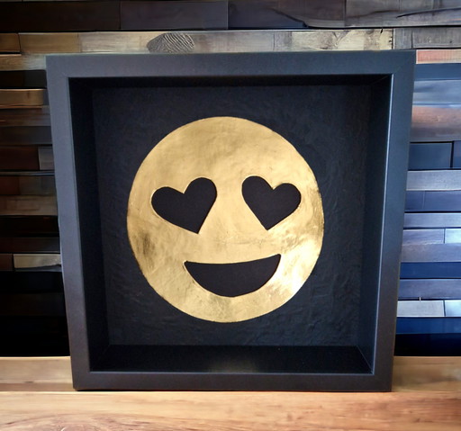 23ct Goud Verguld Kunstwerk "Love Smiley" in Lijst Gelimiteerde Editie