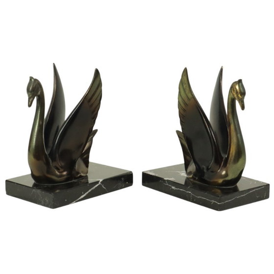 Image 1 of French Art Deco Swan Bookends