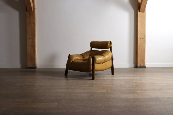 Image 1 of Percival Lafer MP-81 lounge chair in Yellow leather, Brazil 1970s
