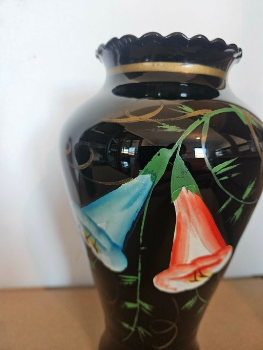 2 handbemalte Booms-Glasvasen – 24 cm – Einzigartiges mundgeblasenes Design