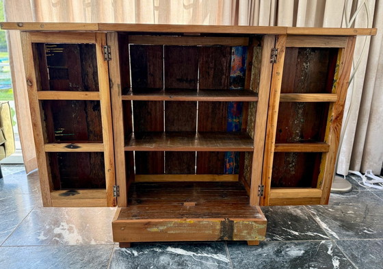 Image 1 of 🌿 Aparador/mueble bar/mueble bar único, fabricado con madera reciclada de demoliciones - hecho a mano en India
