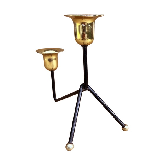 Image 1 of Modernistische tweelichts staande kandelaar, België 1970.