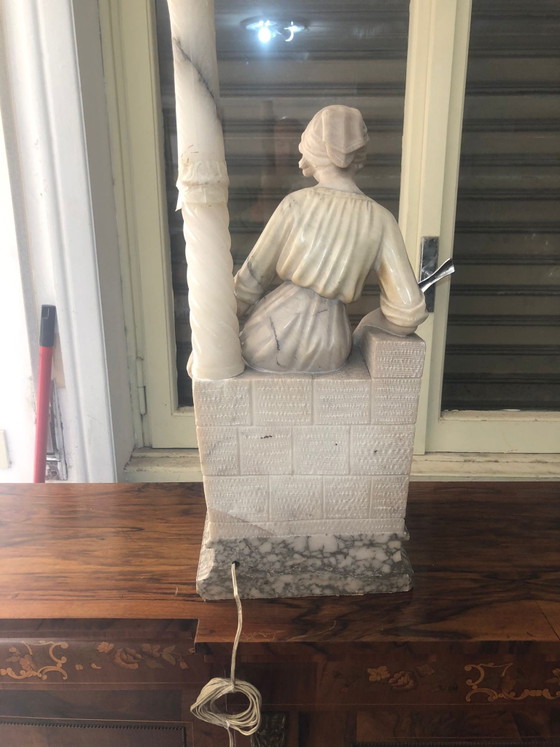 Art Deco Statuary Alabaster Lamp, 1920/30, Italy – Table lamps, Stone, Marble (photo 2 of 9)