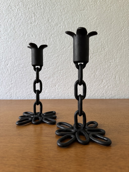 60's Brutalist Wrought Iron Candleholders