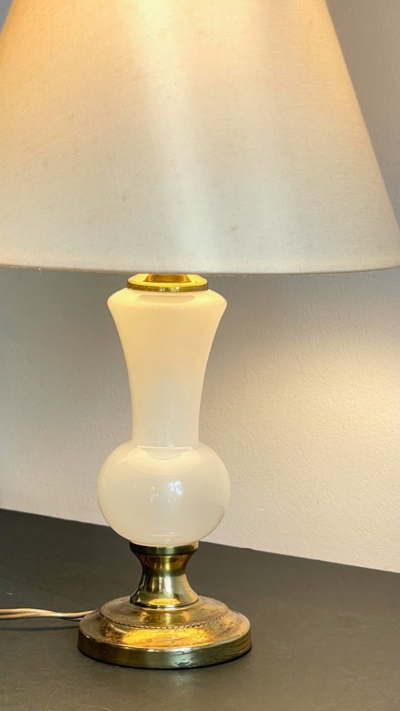Image 1 of LAMPE Verre OPALIN et Laiton VINTAGE