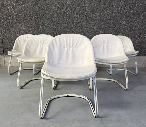 Chaises de salle à manger Gastone Rinaldi « Pascale », années 1970 - Lot de 6 – eetkamerstoelen, Leather, Metal