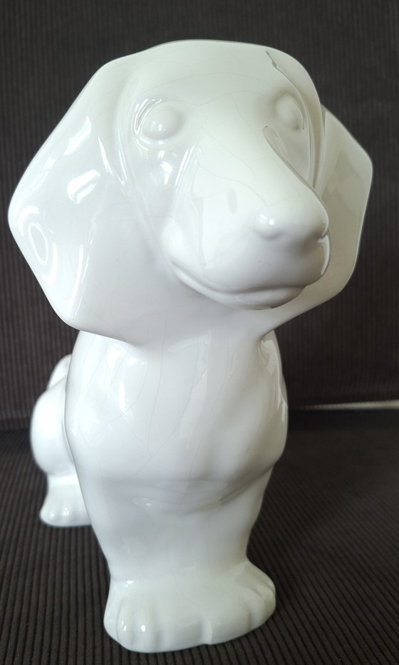 Image 1 of Vintage Italian Ceramic Dachshund – 1980s – White Glaze (22cm)