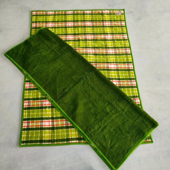 Image 1 of Grande coperta/plaid vintage Didas anni '60/'70 in Dralon (a quadri/righe verdi/rosse/bianche)