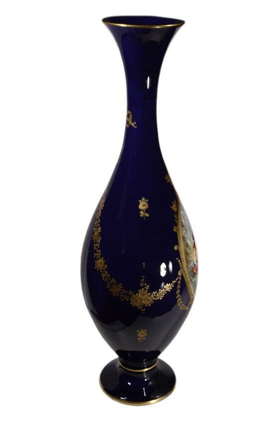 Kobaltblauwe vaas met medaillonversiering, in de stijl van Sèvres, 19e eeuw, Frankrijk, 19x58 cm – Vazen, Gold (photo 5 of 8)