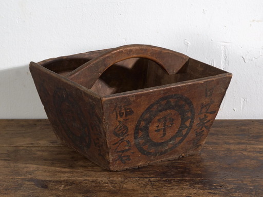 Antique Chinese painted wood basket – China, circa 1900