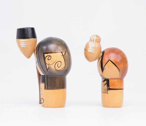 Image 1 of Ensemble de poupées kokeshi vintage, couple âgé