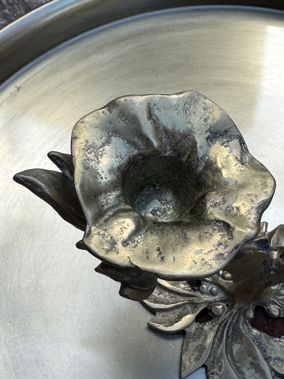 Image 1 of 🕯️ Bronzen Art Nouveau tweearmskandelaar | handgegoten, massief, authentieke patina | 1890–1920