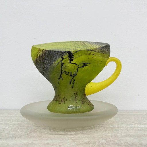 Rare Kjell Engman for Kosta Boda Sweden green Glass teacup , 1980’s
