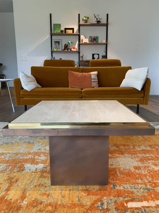 Tavolino rettangolare Belgo Chrom – Libri d'arte, Travertin, Ottone, Mid Century Modern (photo 3 of 9)