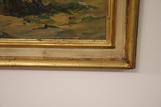 Image 1 of Italiaans bergdallandschap, gesigneerd olieverfschilderij, 20e eeuw