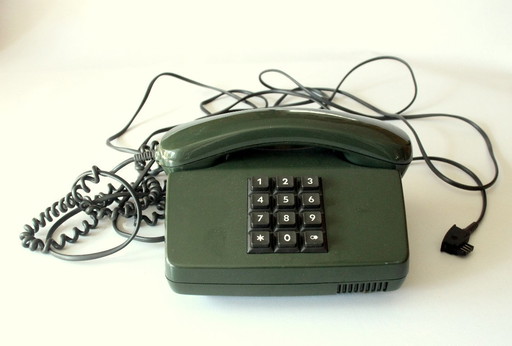 Mid - Century telephone with buttons, fully functional, dark green