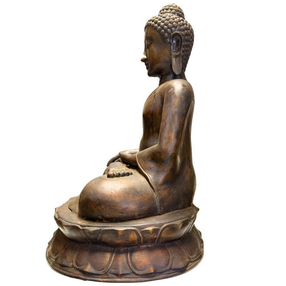 Monumental Javanese Buddha Shakyamuni – Bhumisparsha Mudra – 58 cm – 7.5 kg – Sculpture, Bronze (photo 7 of 10)