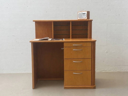 Vintage Schreibtisch mit Regalaufsatz und Rillenstruktur, 1990er Jahre – bureau, Wood