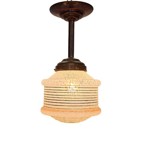 Französische Art-Deco-Pendelleuchte – hanglampen, Copper, Glass (photo 2 of 5)