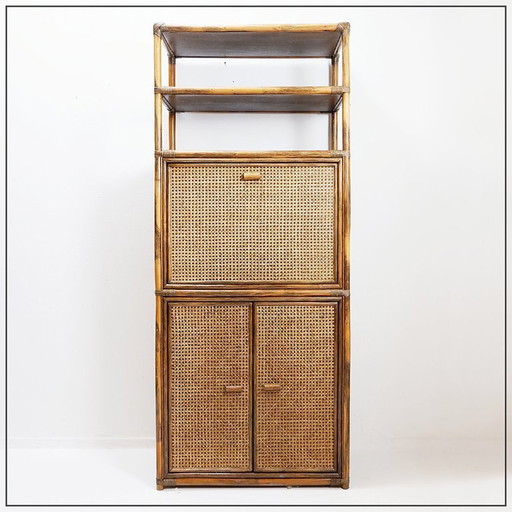Estantería/bar de bambú y ratán de los años 70