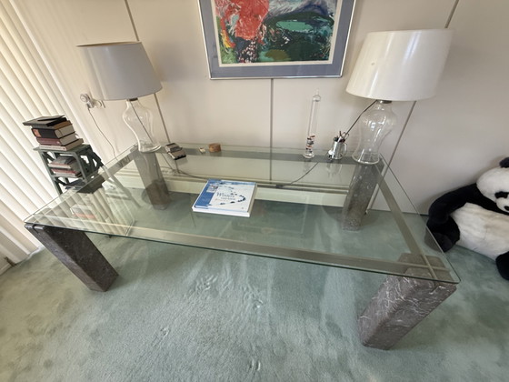 Image 1 of Table à manger Faraone verre/marbre/acier par Renato Polidori pour Skipper