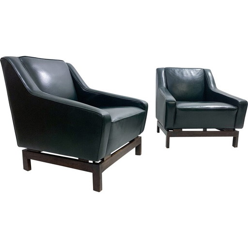 Paar leren fauteuils uit de Mid Century van Emiel Veranneman, 1958