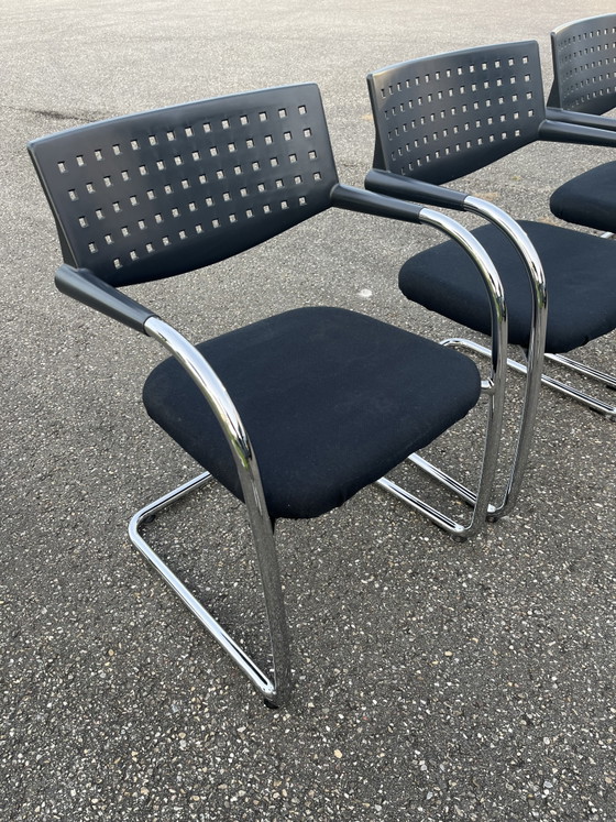 4x Vitra Visavis 2 Esszimmerstühle, Konferenzstühle – Chrome, Textile, Vintage (photo 2 of 14)
