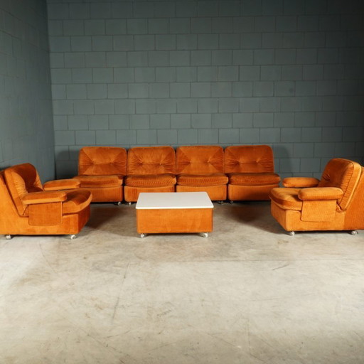 Groupe de sièges modulaires du milieu du siècle - velours orange - années 1970