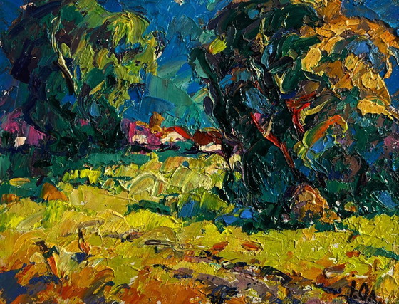 Image 1 of Original Oil Painting Summer Village Landscape After the rain freshness