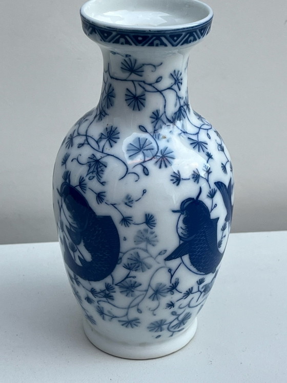 Vintage Blue White Koi Vase 16cm - Carp - Made in China - Mini Vase, Porcelain (photo 3 of 5)