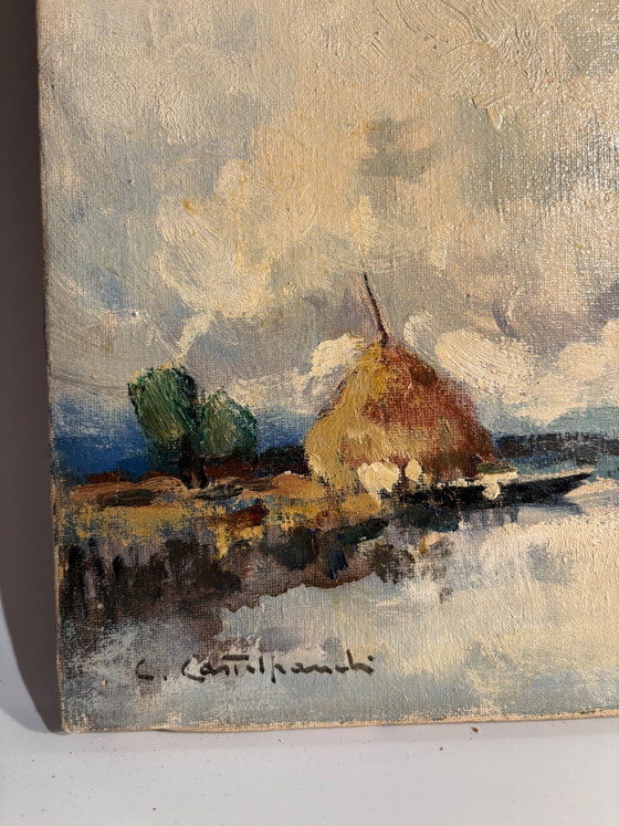 Oil on Canvas Natural Landscape Painting by C. Castelfranchi, 1950s, Paintings & Drawings (photo 5 of 8)