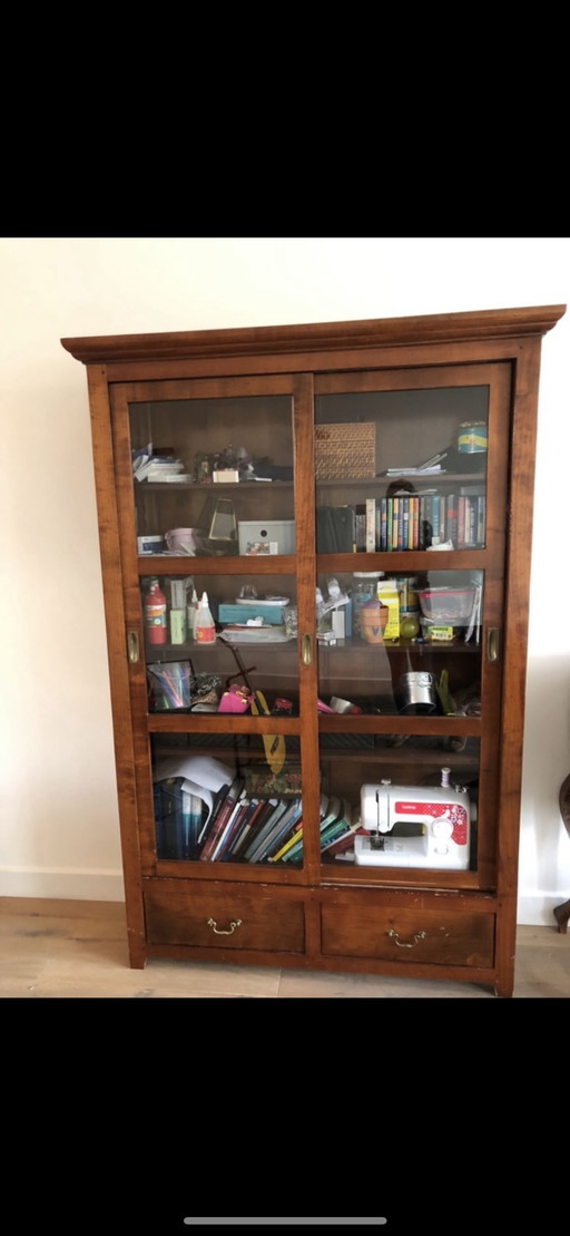 Bookcase china cabinet display cabinet cherry wood narrow