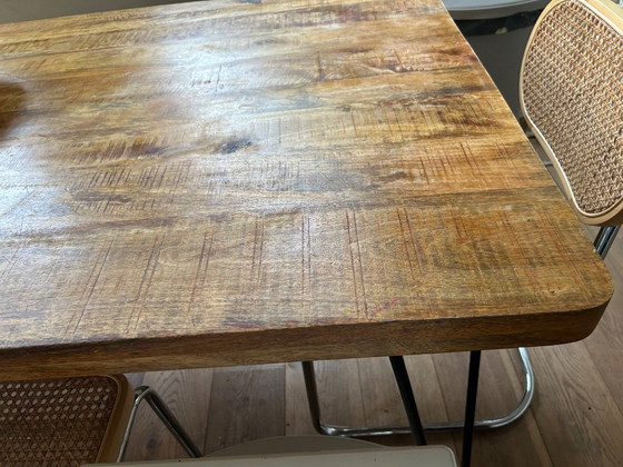 Mango wood dining table with black hairpin legs, Kick, Metal, Brown, Modern (photo 6 of 7)