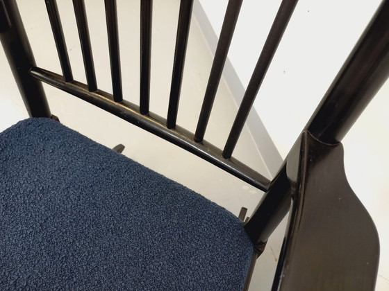 Image 1 of Fauteuil rocking-chair suédois de Karl Axel Adolfsson pour Gemla vintage en bois noir et tissu bouclette des années 50 60