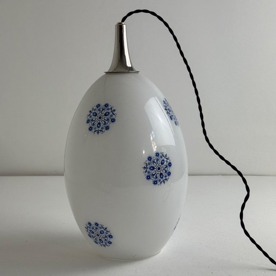 Large Vintage Ovoid Opaline Pendant Lamp 1970 – Glass (photo 9 of 11)