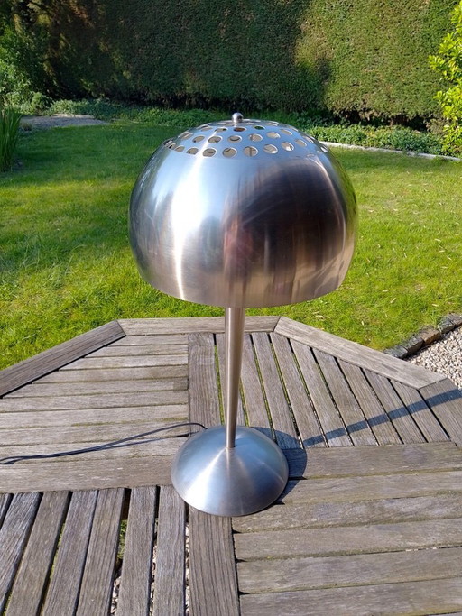 Modern mushroom table lamp in chrome, space age inspiration