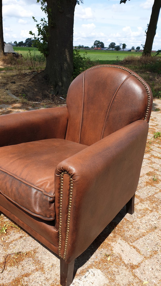 Image 1 of Vintage Art Deco leren fauteuil