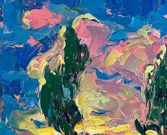 Image 1 of Original Oil Painting Evening Summer Landscape The whisper of the breeze in the fields