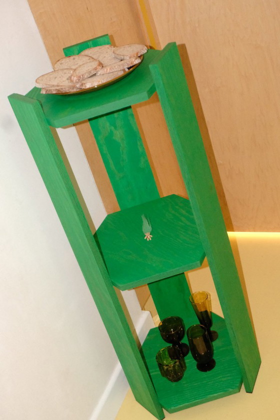 Handmade Tall Book Pillar / Vertical Shelving Unit – Transparent Green – Dina, Bookcases, Wood (photo 2 of 7)