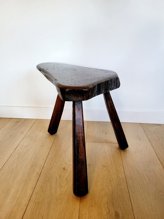 Image 1 of Boomstam massief houten bijzettafeltje of zitbankje, landelijke stijl, brutalist , jaren 60