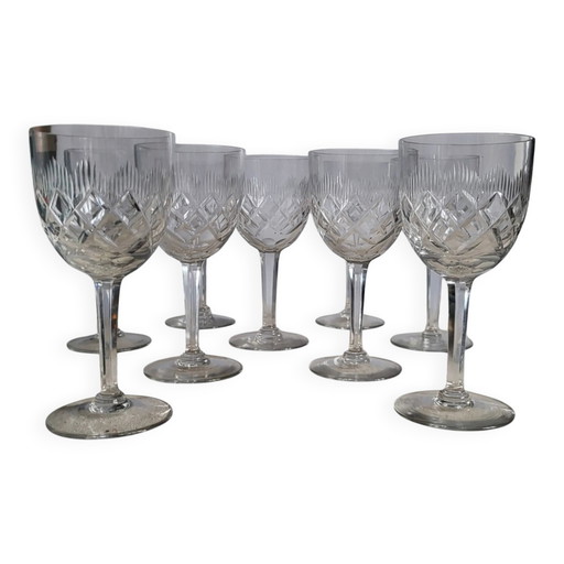 9 copas de vino/agua de cristal tallado