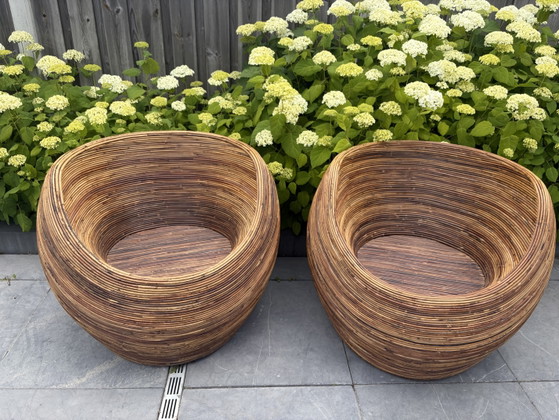Image 1 of 2 vintage rattan armchairs Midcentury Gabriella Crespi