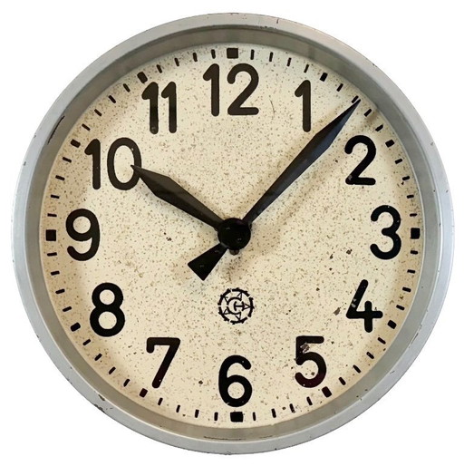 Grey Industrial Factory Wall Clock from Chronotechna, 1950s