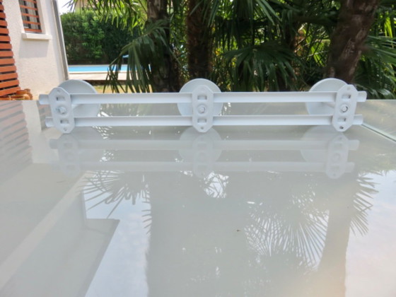 Image 1 of Wall-mounted coat rack with 3 hooks in white lacquered metal, 80s'.